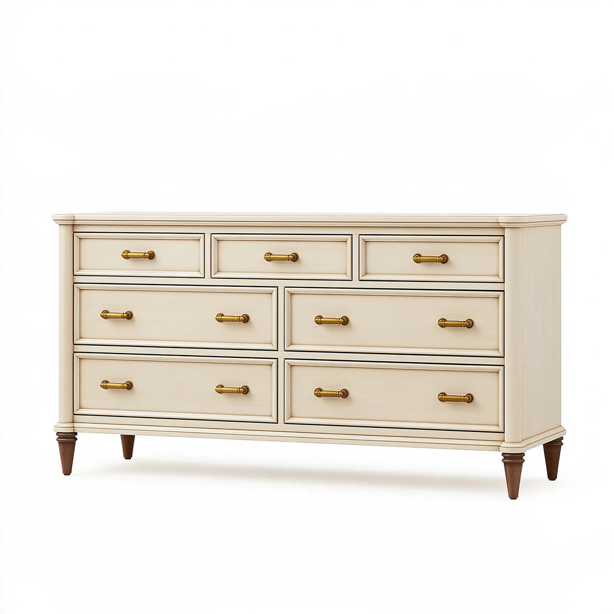 Cassettiera 160 x 45 x 90 cm in legno avorio con 7 cassetti stile classico