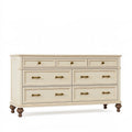 Cassettiera 160 x 45 x 90 cm in legno crema con 7 cassetti stile classico