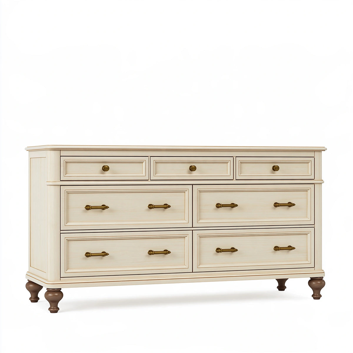 Cassettiera 160 x 45 x 90 cm in legno crema con 7 cassetti stile classico