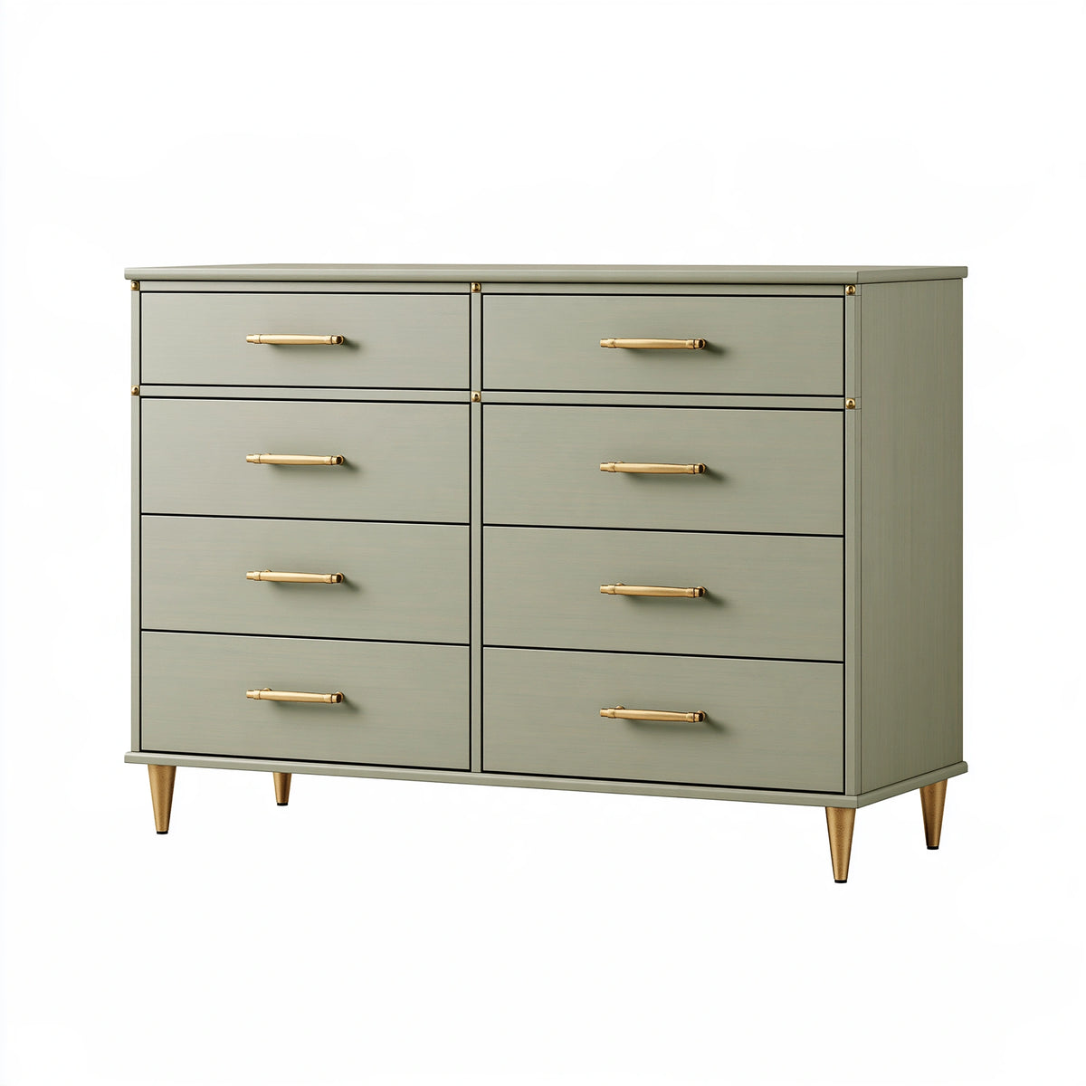 Cassettiera 160 x 45 x 100 cm in legno verde salvia con 8 cassetti stile moderno