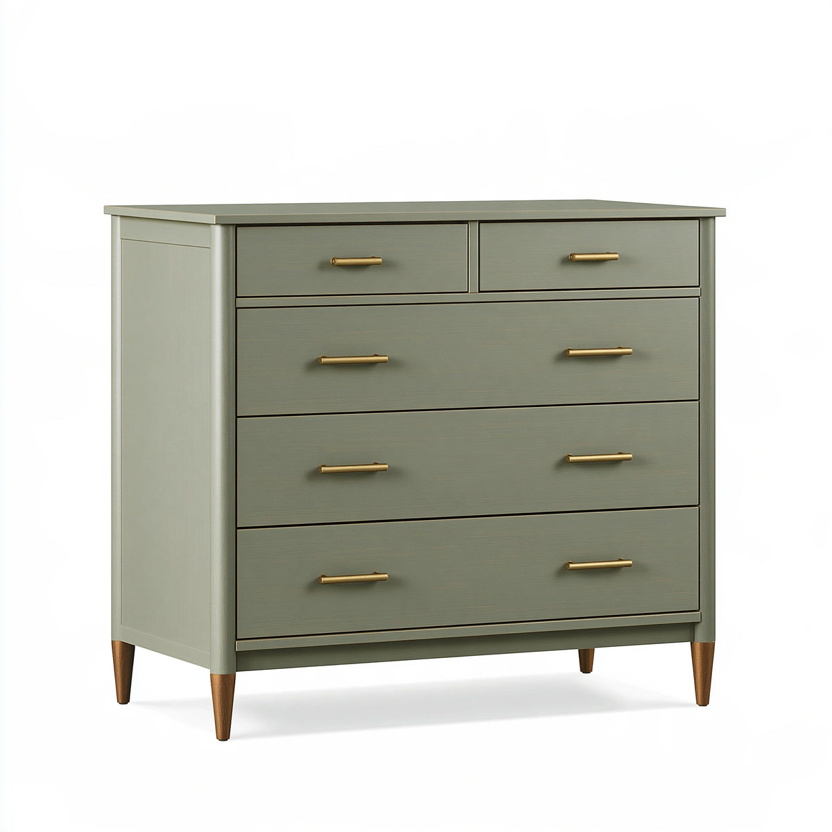 Cassettiera 100 x 45 x 120 cm in legno verde salvia con 5 cassetti stile moderno