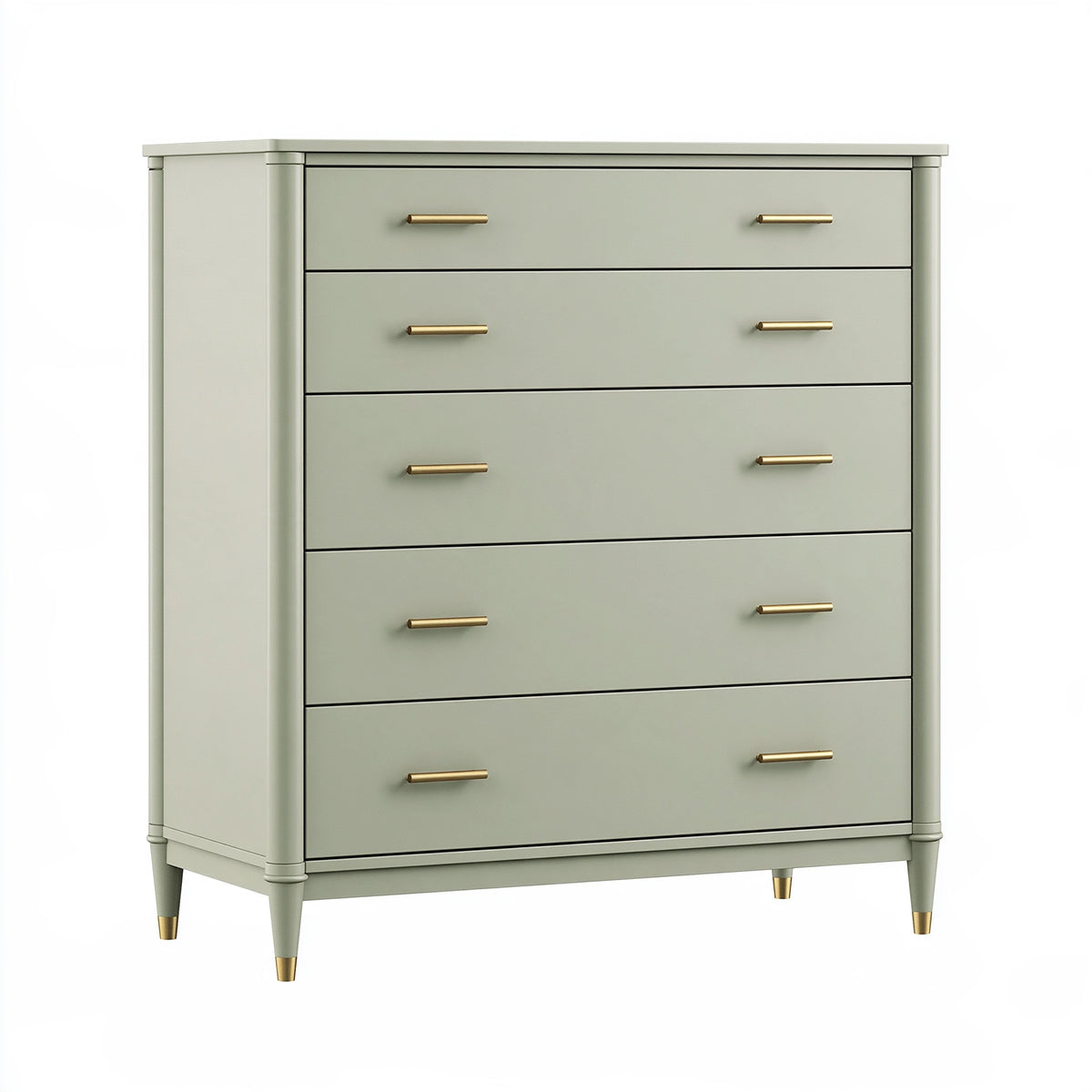 Cassettiera 100 x 45 x 145 cm in legno verde salvia con cinque cassetti stile classico