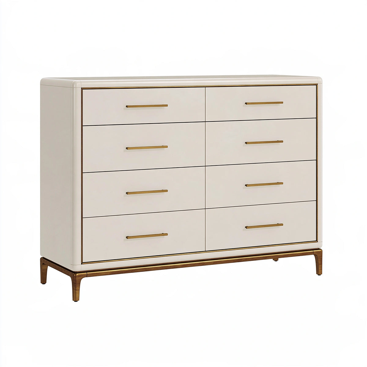 Cassettiera 150 x 45 x 100 cm in legno bianco e oro a 8 cassetti stile moderno