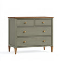 Cassettiera 100 x 45 x 110 cm in legno verde salvia e noce con 4 cassetti stile classico