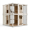 Gabbia modulare per gatti 180 x 90 x 180 cm in legno bianco e rete metallica a due livelli