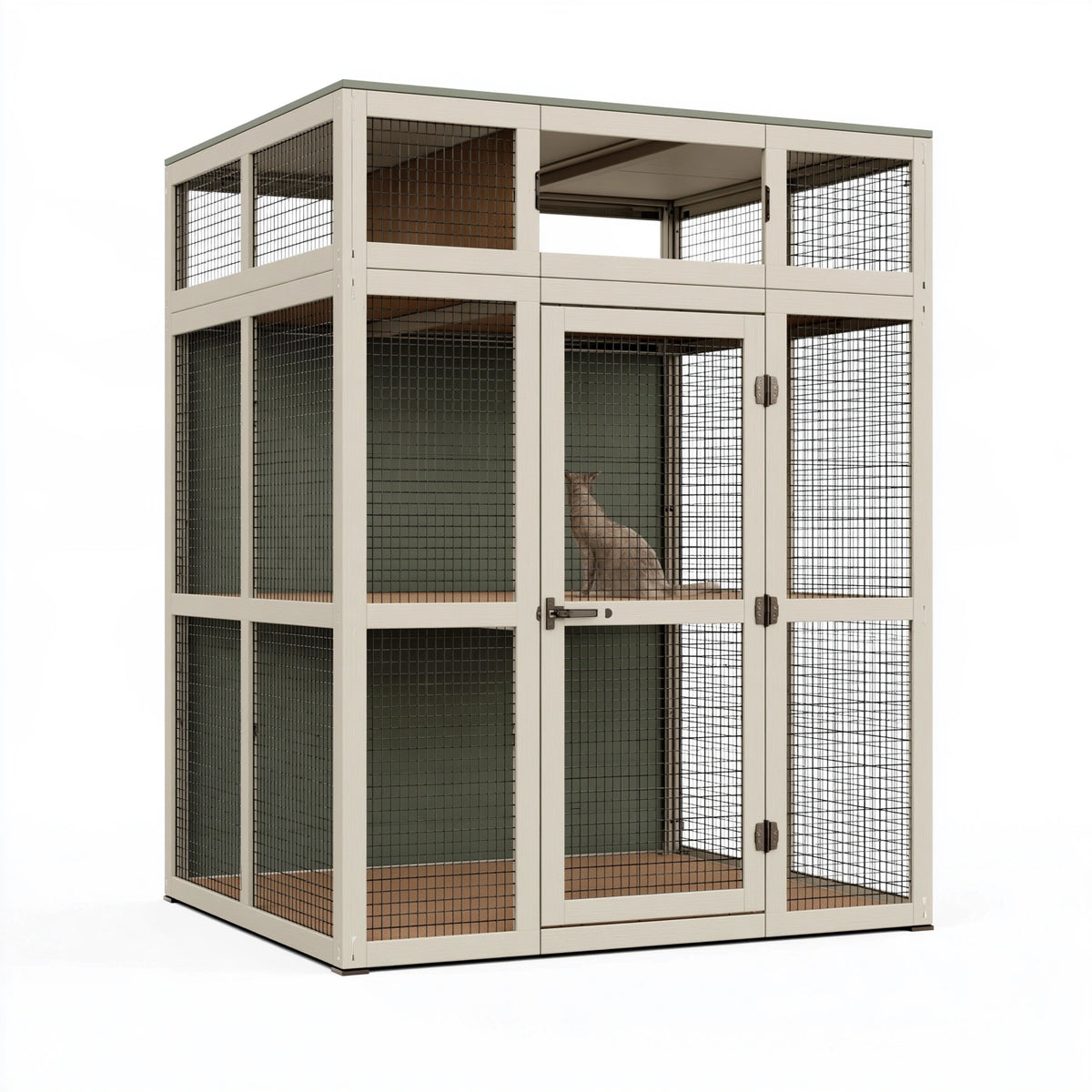 Gabbia per gatti 120 x 60 x 180 cm in legno beige con rete metallica per interno