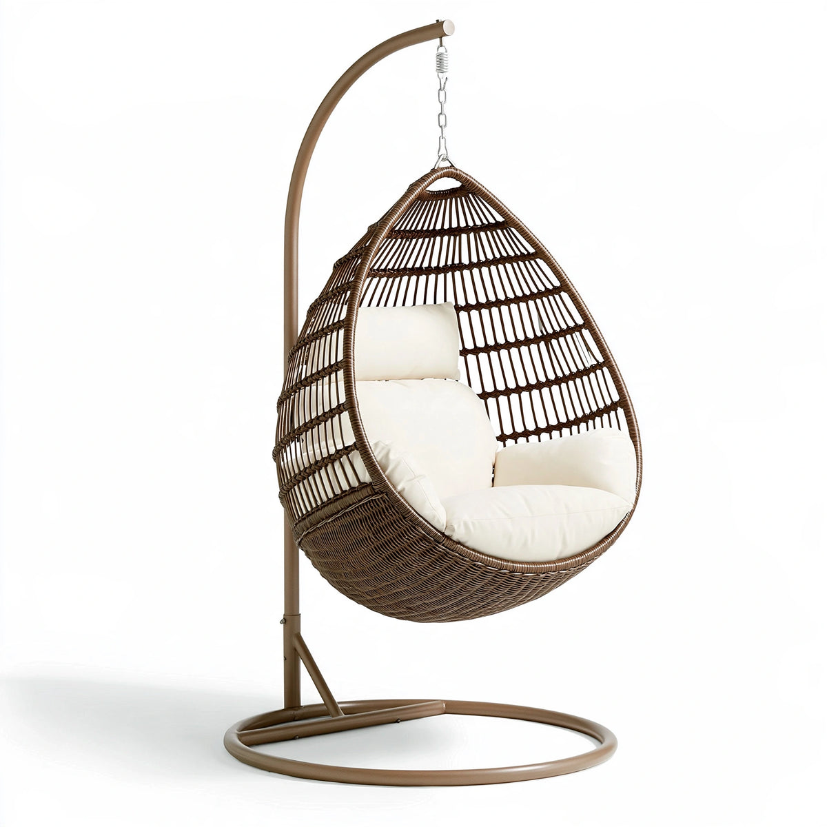 Poltrona sospesa 110 x 110 x 200 cm in rattan sintetico marrone con struttura in metallo per interni
