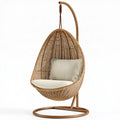 Poltrona sospesa 105x105x195 cm in rattan beige con supporto in metallo stile boho
