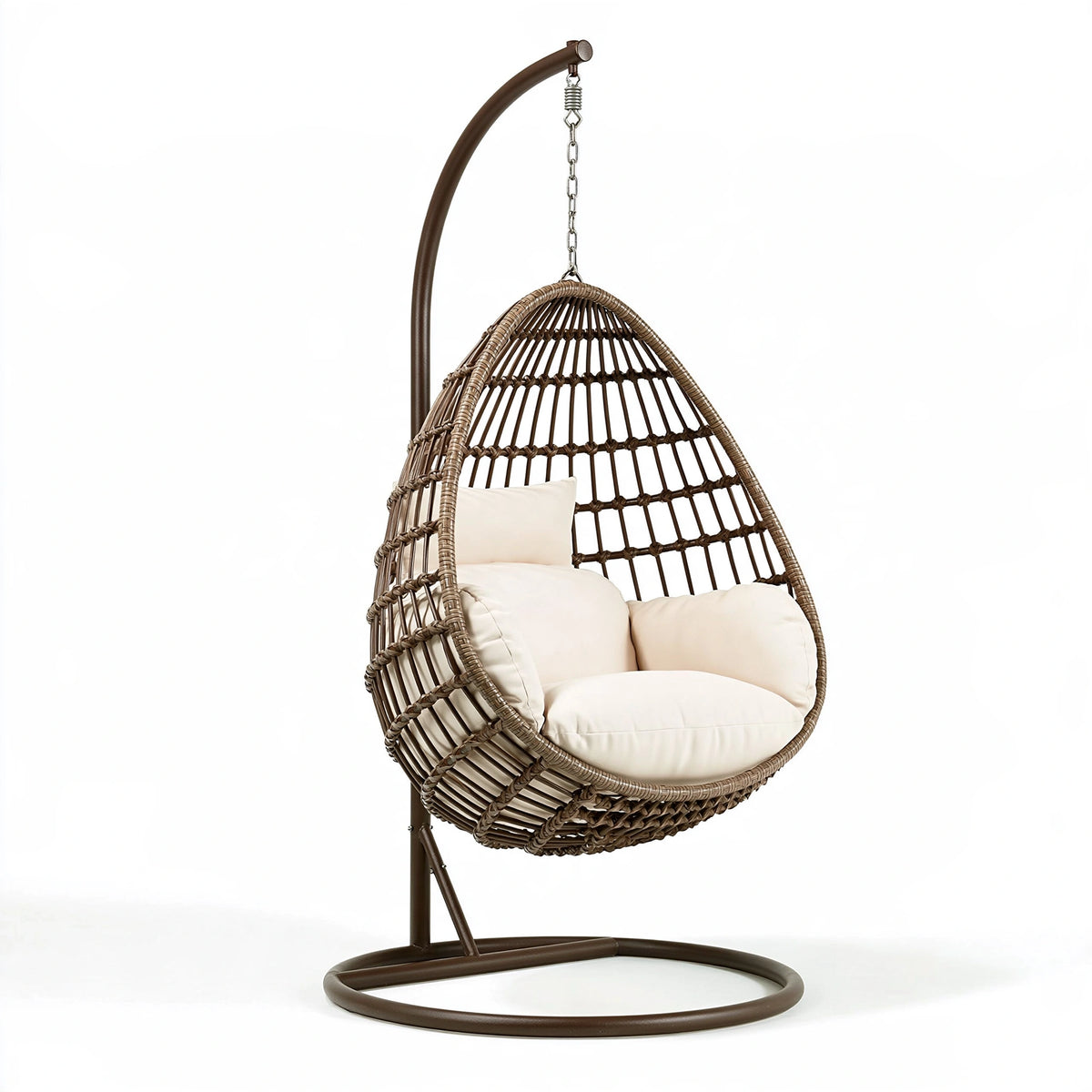 Poltrona sospesa 105 x 105 x 195 cm in metallo e fibra intrecciata marrone con supporto da esterno