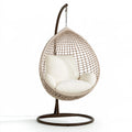 Poltrona sospesa 105 x 105 x 195 cm in rattan intrecciato beige con supporto in metallo marrone per relax stile boho
