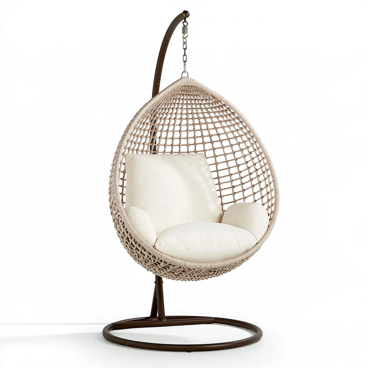 Poltrona sospesa 105 x 105 x 195 cm in rattan intrecciato beige con supporto in metallo marrone per relax stile boho