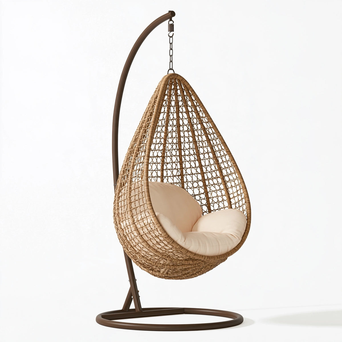 Poltrona sospesa 100 x 95 x 195 cm in fibra intrecciata marrone con struttura in metallo stile boho