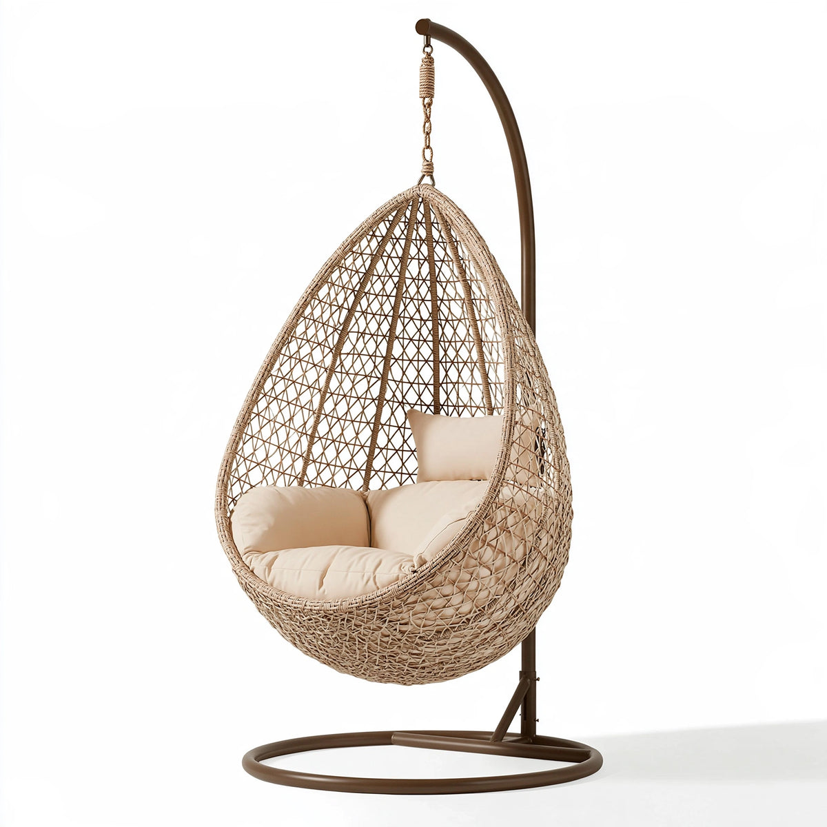 Poltrona sospesa 120 x 100 x 195 cm in rattan beige con struttura in metallo marrone - seduta da interno stile boho