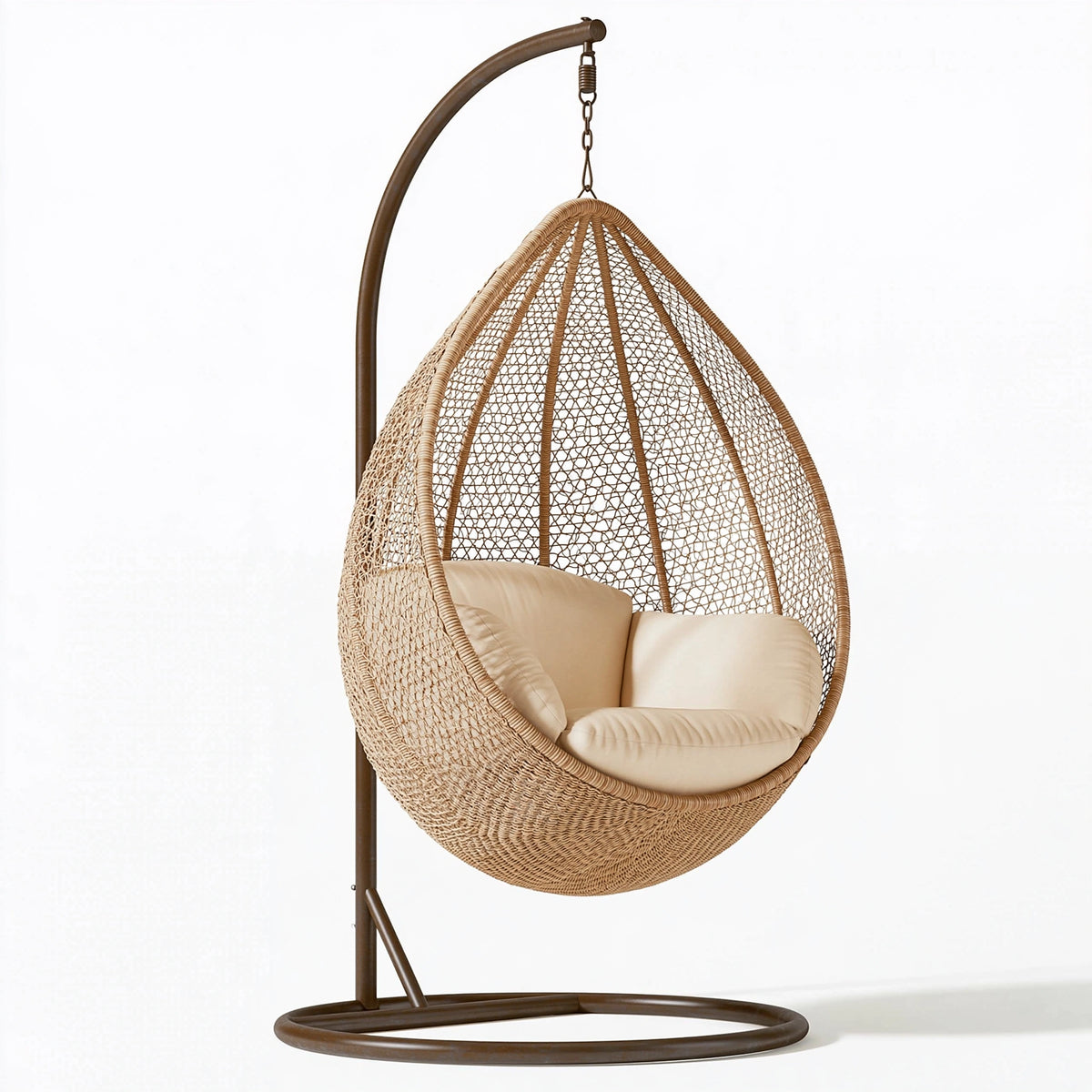 Poltrona sospesa 110 x 105 x 195 cm in fibre intrecciate beige con struttura in metallo marrone