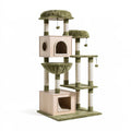 Albero tiragraffi per gatti 100x60x180 cm in legno e peluche verde con nicchie e colonne in sisal
