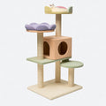 Tiragraffi per gatti 60 x 50 x 170 cm in sisal e tessuto multicolore con cuccia e piattaforme