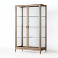 Vetrina 100 x 45 x 190 cm in vetro trasparente e pannelli effetto legno tortora - stile moderno con ante
