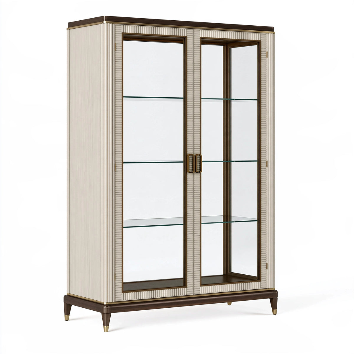 Vetrina 100x45x200 cm in legno e vetro bianco crema/marrone stile classico contemporaneo