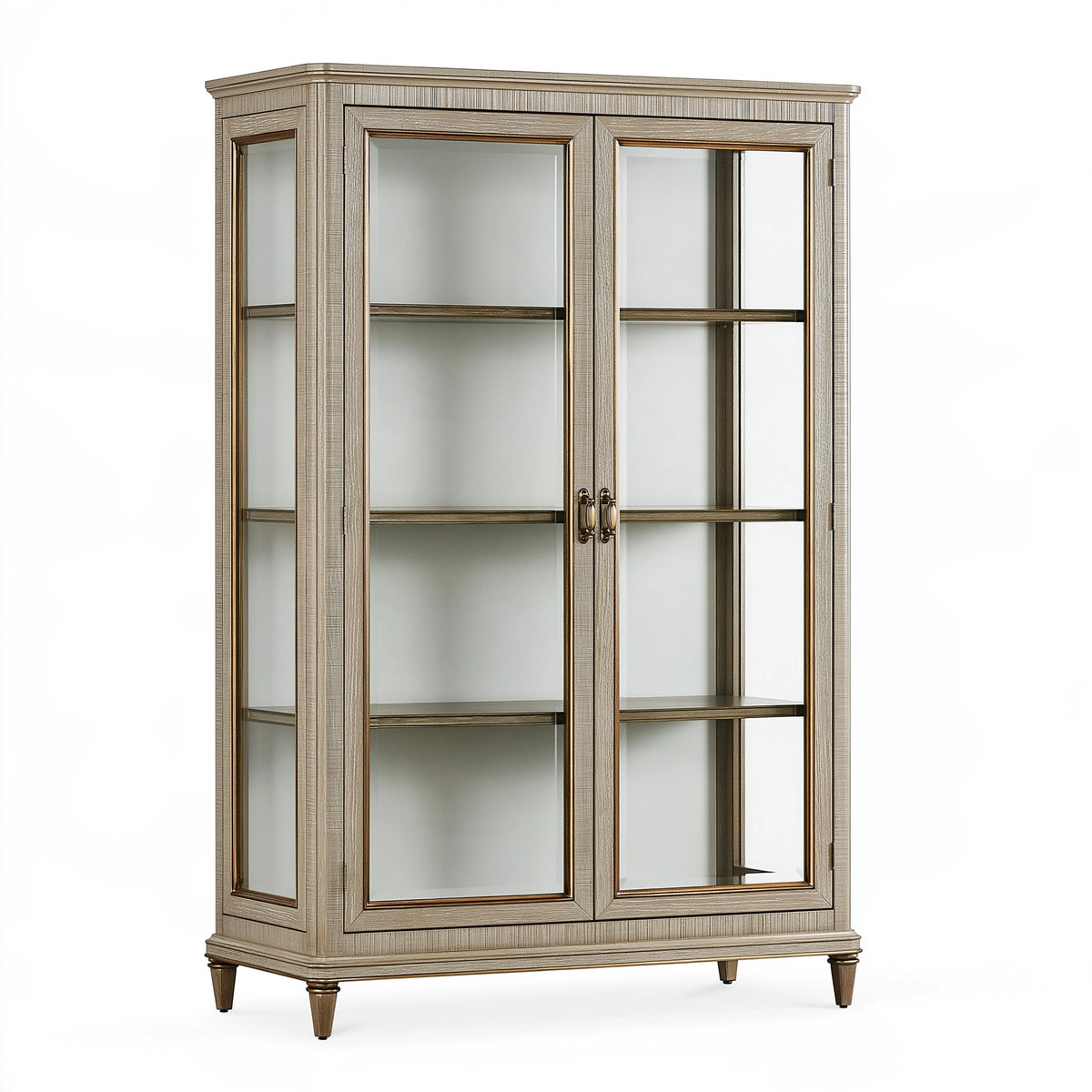Vetrina 110 x 45 x 200 cm in legno e vetro grigio tortora stile classico