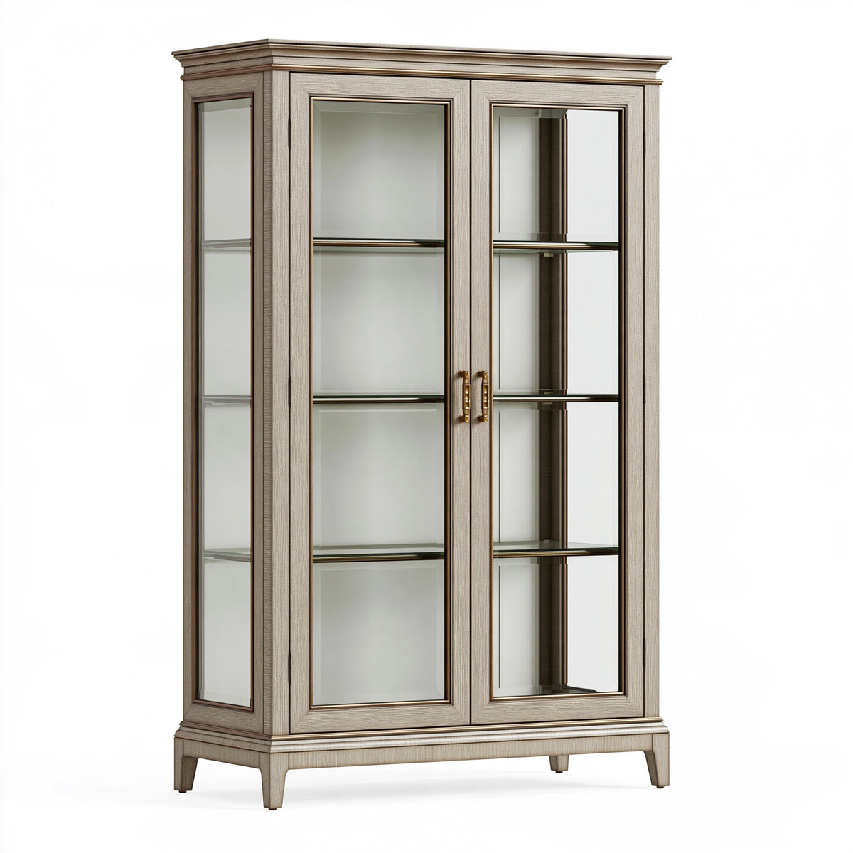 Vetrina 120 x 45 x 200 cm in legno e vetro grigio tortora stile classico con ante