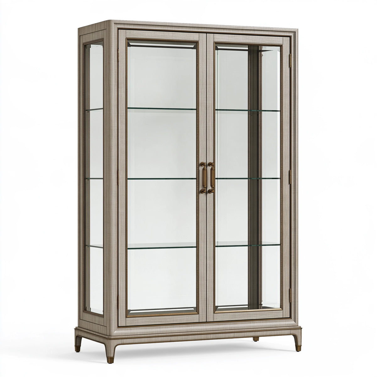 Vetrina 110 x 45 x 190 cm in legno e vetro grigio tortora stile classico per soggiorno