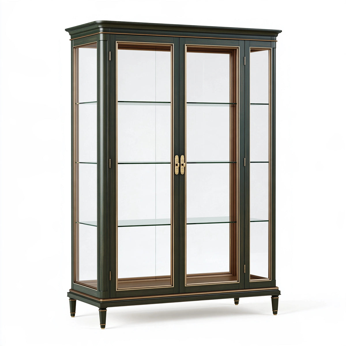 Vetrina 160 x 45 x 200 cm in vetro e pannelli effetto legno verde scuro - stile classico per soggiorno